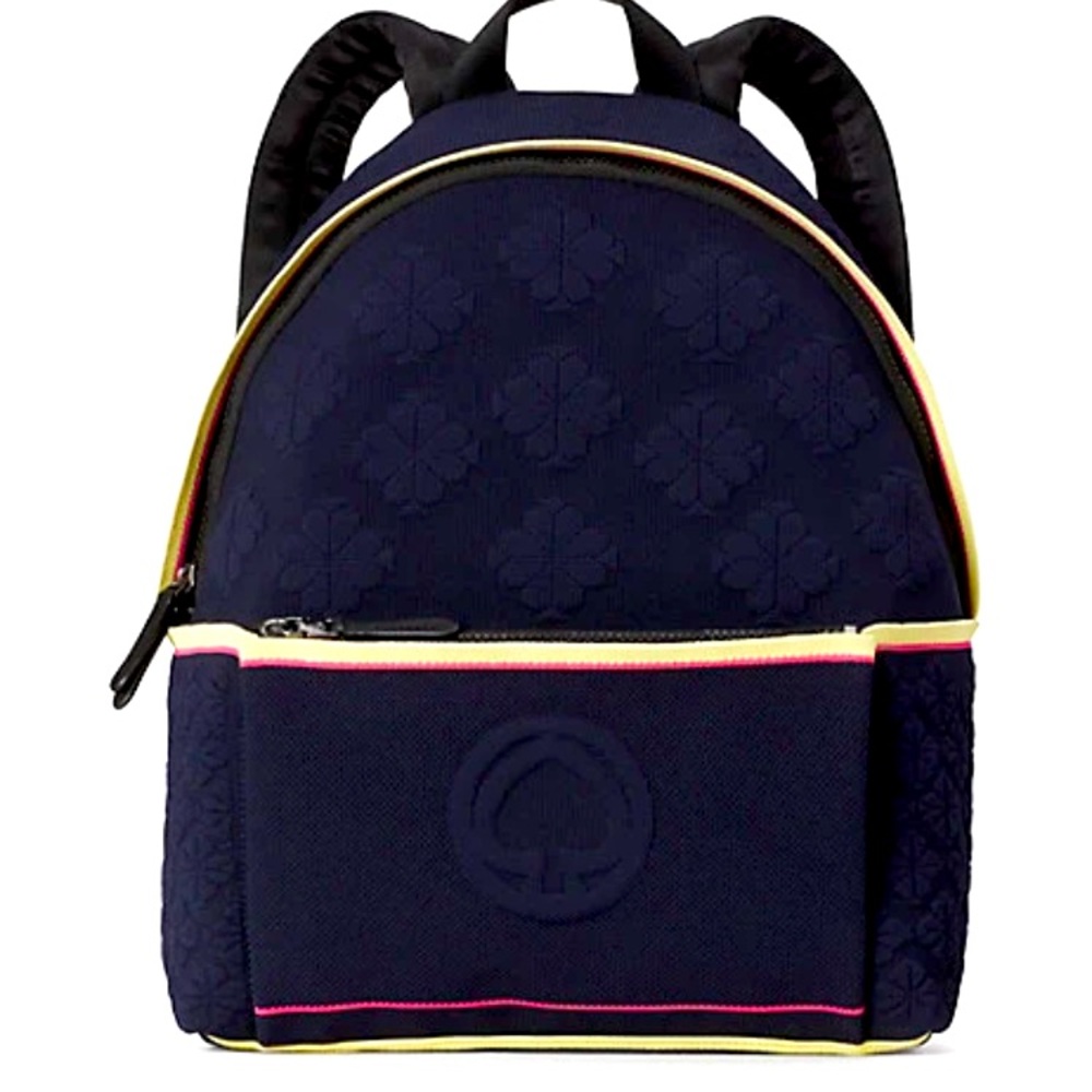 Large Kate Spade backpack sport knit Navy with pink and yellow details.